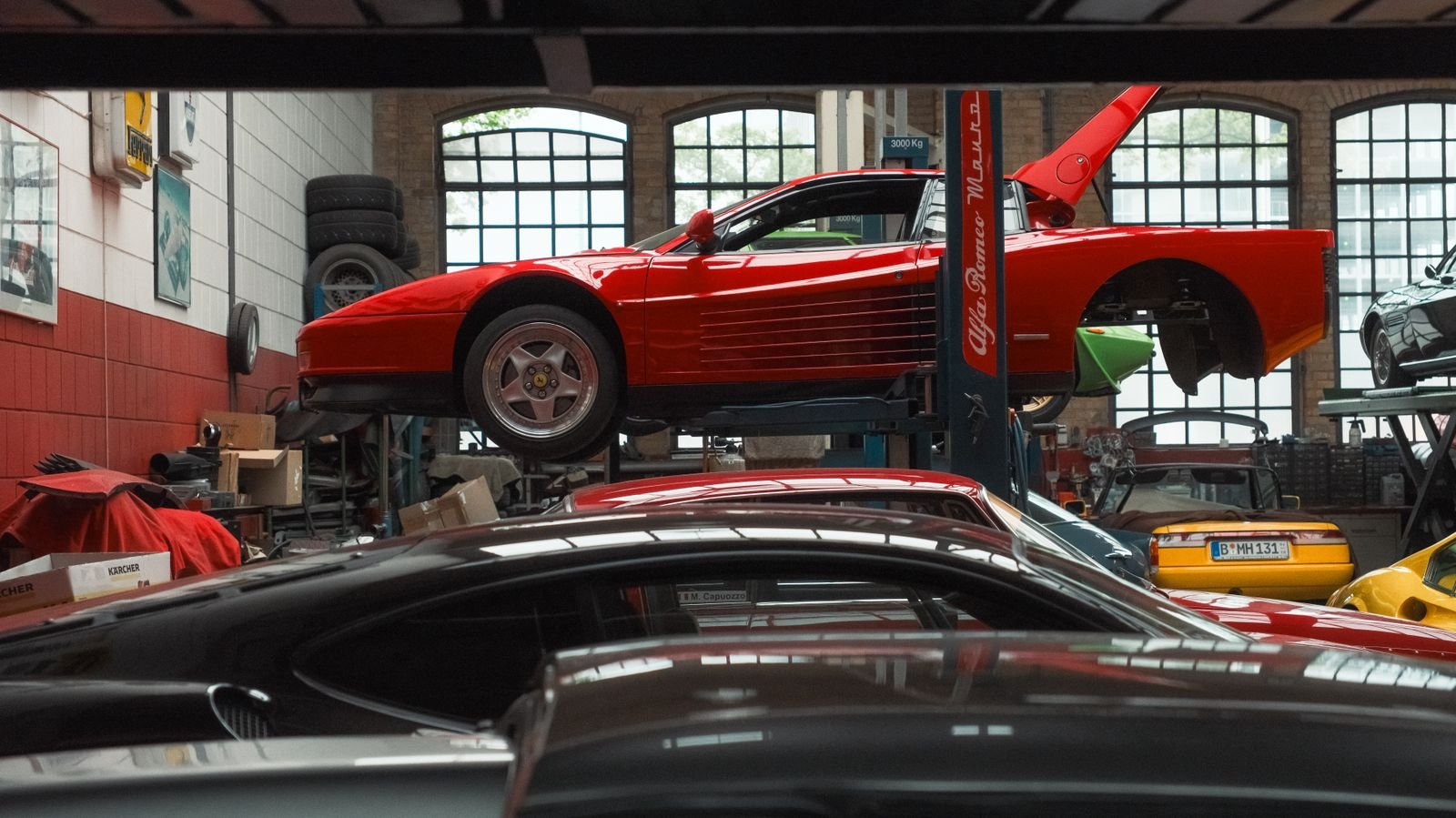 Performance car on lift